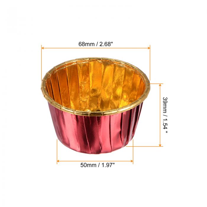 uxcell カップケーキカップ アルミホイル 標準 カップケーキライナー カップケーキベーキングカップ 誕生日パーティー 結婚式の装飾用 レッド 黄金色 150個 3