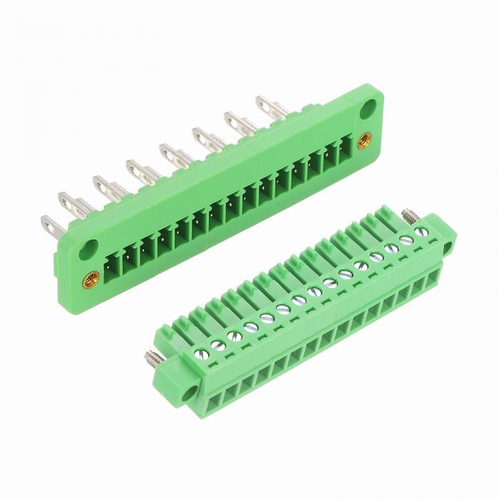 商品詳細 特徴 【属性1】プラグイン式ネジ端子台は、PCBと外部回路の間の安全で着脱可能な接続を確立するために使用されます。モーター、制御モジュール、センサー、アクチュエーター、ソレノイドバルブ、3Dプリンター、DIY電子機器プロジェクト、CNC工作機械、ロボットなどのセンサーや電源入力用に、安定したプロフェッショナルな接続ポイ ントを提供します。【属性2】15ピンPCBネジ端子台はピン間隔0.15インチ/3.81mm、定格300V/8A、動作温度範囲-40〜+105°Cです。パッケージにはプラグ端子1セットが含まれます。【属性3】オスメス端子台は良い品質なPA66（ナイロン66）素材で作られており、優れた耐熱性、耐衝撃性、絶縁性、耐薬品性を備えています。高い強度と剛性を有しており、一定の圧力や衝撃に耐え、簡単に破損または変形しないため、信頼性の高い導通性を実現します。【属性4】ドライバーでネジを緩め、被覆を剥いたワイヤを挿入し、ネジを締めるだけで簡単に設置できます。プラグイン式インターフェースにより、はんだ付け不要で簡単に接続・切断が可能です。【属性5】配線前に電源が完全に遮断されていることを確認してください。設置時にネジを締めて緩みを防ぎますが、締めすぎると端子やワイヤをダメージする可能性があるため注意が必要です。【商品説明】製品説明 プラグイン式ネジ端子台は、PCBと外部回路の間の安全で着脱可能な接続を確立するために使用されます。モーター、制御モジュール、センサー、アクチュエーター、ソレノイドバルブ、3Dプリンター、DIY電子機器プロジェクト、CNC工作機械、ロボットなどのセンサーや電源入力用に、安定したプロフェッショナルな接続ポイ ントを提供します。 製品仕様 種類：端子台コネクタ固定方法：スルーウォール材質：PA66対応ワイヤ径：26-14AW Gピン間隔：0.15インチ/3.81mm定格電圧・電流：300V、8A難燃性等級：UL94-V0動作温度範囲：-40〜+105&deg;Cサイズ：72x16x29mm / 2.83x0.63x1.14インチ(長さ×幅×高さ)パッケージ内容：PCB端子コネクタ1セット 製品の特徴 オスメス端子台は良い品質なPA66（ナイロン66）素材で作られており、優れた耐熱性、耐衝撃性、絶縁性、耐薬品性を備えています。高い強度と剛性を有しており、一定の圧力や衝撃に耐え、簡単に破損または変形しないため、信頼性の高い導通性を実現します。 使用方法 ドライバーでネジを緩め、被覆を剥いたワイヤを挿入し、ネジを締めるだけで簡単に設置できます。プラグイン式インターフェースにより、はんだ付け不要で簡単に接続・切断が可能です。 注意事項 配線前に電源が完全に遮断されていることを確認してください。設置時にネジを締めて緩みを防ぎますが、締めすぎると端子やワイヤをダメージする可能性があるため注意が必要です。 注意書き 【注意事項】 ・当店でご購入された商品は、原則として、「個人輸入」としての取り扱いになり、すべて中国の広東省からお客様のもとへ直送されます。 ・ご注文後、1〜3営業日以内に配送手続きをいたします。配送作業完了後、遅くとも1ヶ月程度でのお届けとなります。 ・個人輸入される商品は、全てご注文者自身の「個人使用・個人消費（日本に居住する者に寄贈される物で、当該寄贈を受ける者の個人的な使用に供される場合を含みます。）」が前提となります。第三者への譲渡・転売が法令で禁止されるもの（医薬品、医薬部外品、化粧品等を含みますが、これに限られません。）もございますのでご注意下さい。 ・関税・消費税が課税される場合があります。 詳細はこちらご確認下さい。 ＊色がある場合、モニターの発色の具合によって実際のものと色が異なる場合がある。