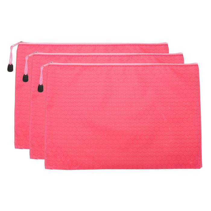 PATIKIL 防水ジッパーファイルバッグ 3個 A4 ドキュメントホルダー ペンシルポーチ オフィス用 ピンク