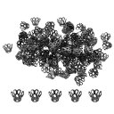 PATIKIL フラワービーズキャップ フラワーキャップ 花座 100個 6x5mm 中空 メタル イヤリングブレスネックレスDIY用 ブラック