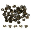 PATIKIL フラワービーズキャップ 座金 フラワーキャップ 100個 8x3 mm 中空 メタル イヤリングブレスネックレスDIY用 ブロンズトーン
