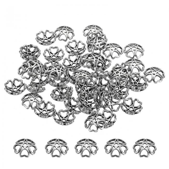 PATIKIL 花形ビーズキャップ フラワーキャップ 花のビーズキャップ 50個 10x3 mm 中空 メタル イヤリングブレスネックレスDIY用 シルバートーン