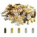 PATIKIL ワイヤエンドキャップ スプリングコイルエンドクリンプ ひも留め金具 100個 3.5x8.5mm メタル ブレスネックレスDIYクラフト用 多色