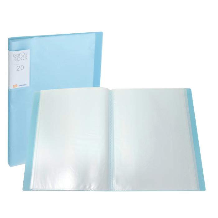 PATIKIL 24x31x2cm プラスチックスリーブ付きバインダー PP 20ポケット 防水 シートフォルダープロテクターポートフォリオ 論文発表用 作品展示用 ブルー