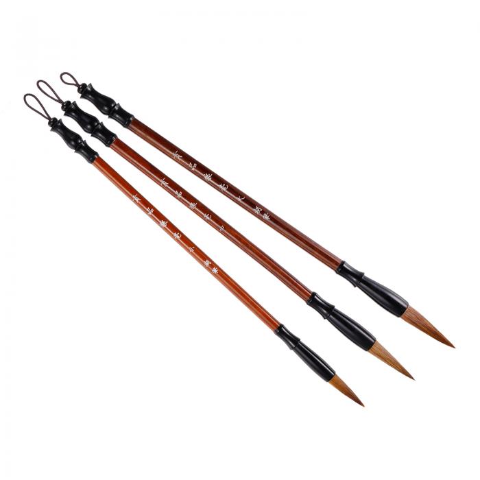 PATIKIL 中国書道ブラシ 塗装ブラシ 描画ブラシ 3本 防水インク 木製ハンドル スミブラシ 初心者用 3サ..