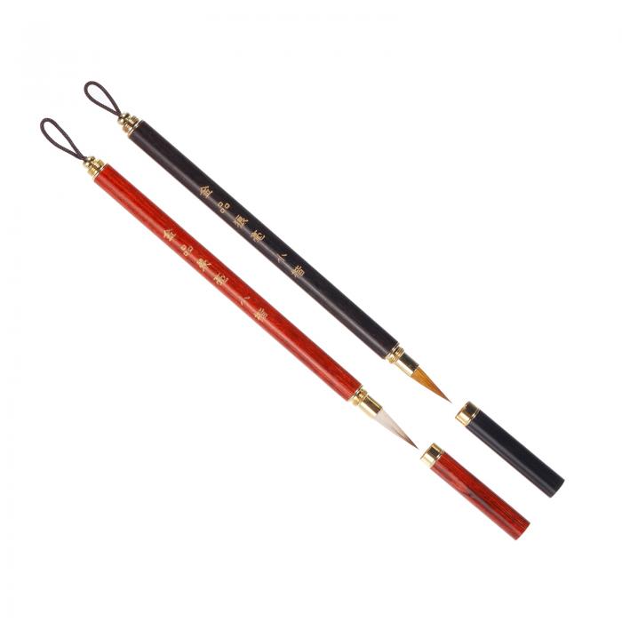 PATIKIL 中国書道ブラシ 塗装ブラシ 描画ブラシ 2本 防水インク 木製ハンドル スミブラシ 初心者用 ブラウン ホワイト