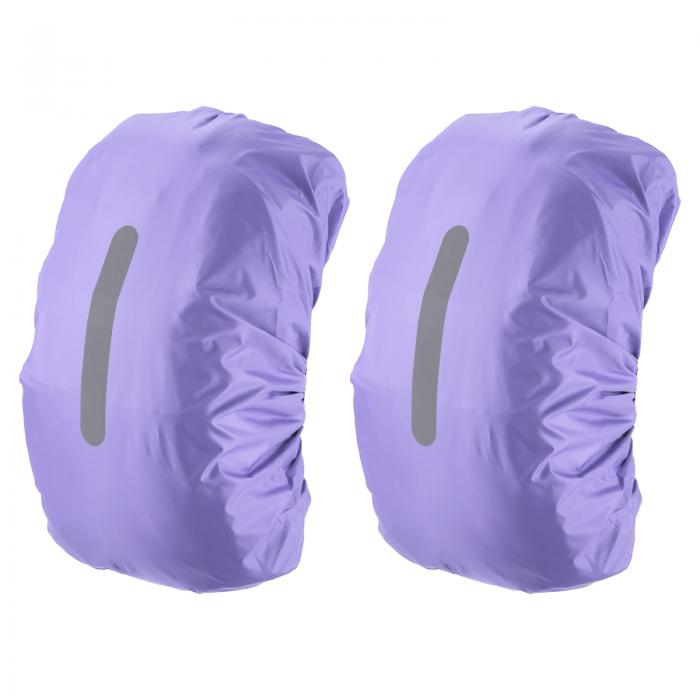 PATIKIL 15-25L防水バックパックレインカバー　滑り止めバックパックカバー　垂直反射ストラップ付き　ステイドライ　ハイキングキャンプ狩猟用　2個入り　XS　パープル