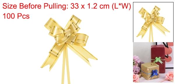 PATIKIL プルボウリボン 33 cm ギフト包装紐 金糸風飾り 蝶ネクタイ 結婚式 誕生日 パーティー用 100個 金トーン 2