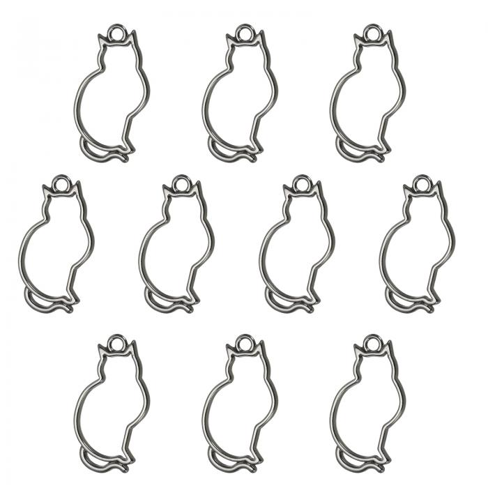 PATIKIL 合金オープンバックベゼルペンダント 10個 猫の形 中空樹脂ペンダントフレーム DIY 工芸品 イ..