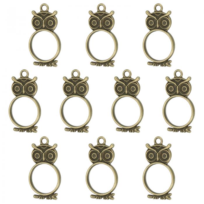 PATIKIL 合金オープンバックベゼルペンダント 10個 フクロウの形 中空レジンペンダントフレーム DIY工芸品 イヤリング ネックレス ブレスレット作成用 ブロンズ