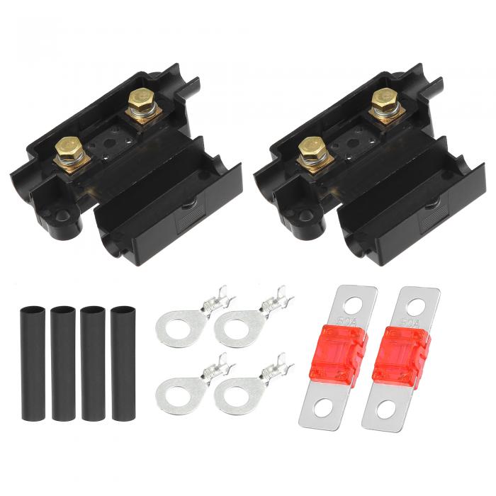ACROPIX ANSヒューズホルダーキット デュアルバッテリーシステム用 ANS ヒューズホルダー 50Aヒューズ チューブ端子プレカット 熱収縮スリーブ プラスチック ブラック 2セット