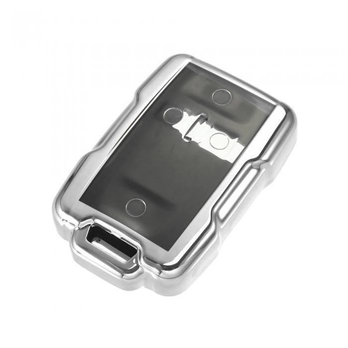 A ABSOPRO キーフォブカバー Chevr oletに対応 Che vyに対応 Silverado Suburbanに対応 クリア 4ボタン TPU シルバートーン リモートキーレススマートキーフォブケース保護シェル