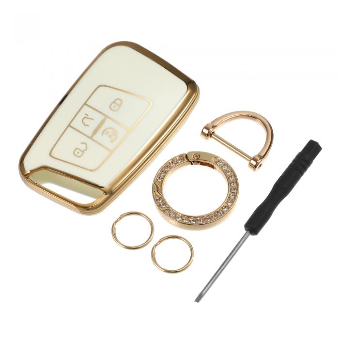 A ABSOPRO 4 ボタン キーフォブ シェル カバー ケース Volksw agenに対応 Tiguan Jet ta Passatに対応 柔軟な TPU ホワイト スマート キーレス エントリー キーフォブ プロテクター キーチェーン付き