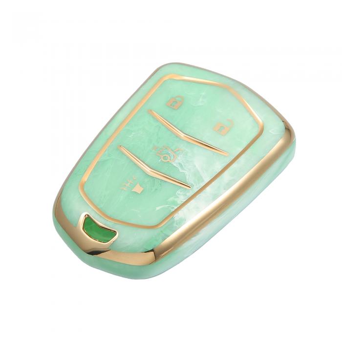 A ABSOPRO キーフォブカバー Cadillacに対応 Escalade ATS CTSに対応 4ボタン 磁器パターン ファッション ソフト TPU リモート キーレス スマート キーフォブ ケース 保護シェル 緑