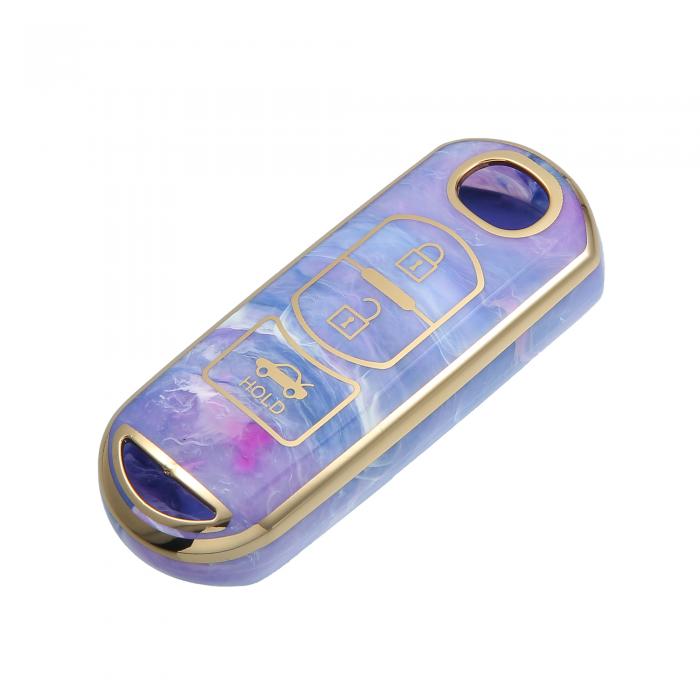 A ABSOPRO キーフォブカバー Mazdaに対応 CX-3 CX-4 対応 3ボタン 磁器柄 ファッション ソフト TPU リモートキーレス スマートキーフォブケース 保護シェル 紫の