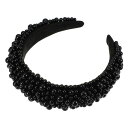 VOCOSTE パールパッド入りヘッドバンド スポンジワイドつばヘッドバンド 女性用ヘアバンド 黒