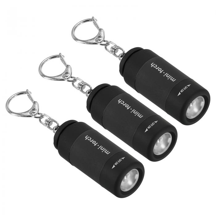 PATIKIL 5.3cm ミニ充電式 LEDキーホルダー懐中電灯 3個 EDCポータブル小型トーチ USB充電付き 毎日の持ち運びに ブラック