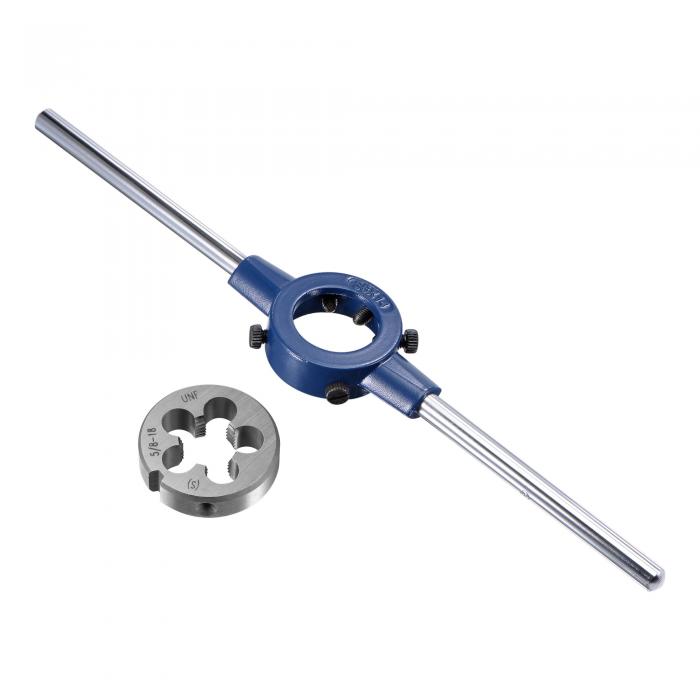 uxcell ダイストックハンドルレンチセット ラウンドダイ ねじ加工工具 調整可能 ボルトねじ修理用 5/8-18 UNF ねじダイ 38mm 1-12mmダイホルダー 26mm-38mm ODのダイ用 M12-M16ねじダイ