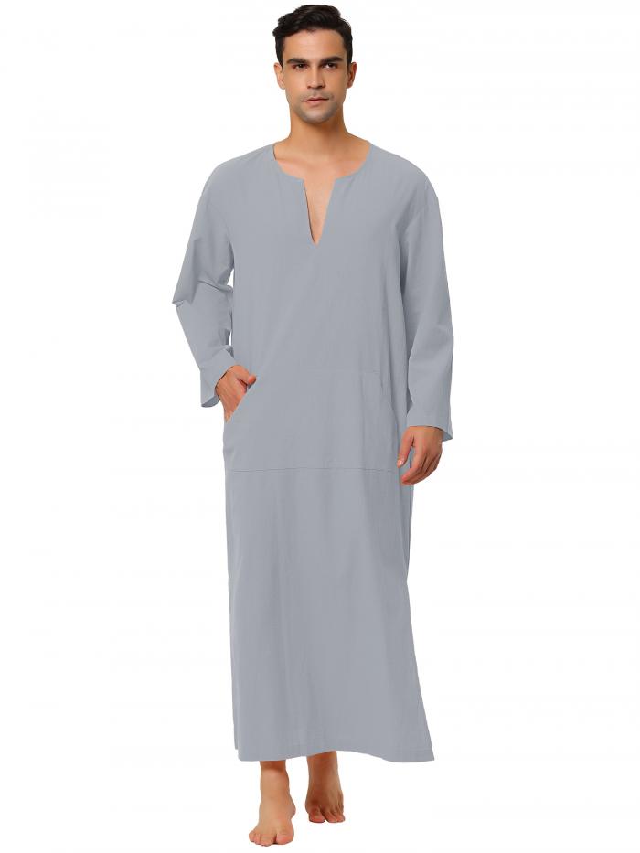 Lars Amadeus ナイト パジャマ ロングスリップ コットン Vネック サイドスプリット ガ ...