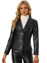 Allegra K ジャケット ブレザー コート フェイクレザー ノッチドラペル シングルブレスト レディース ブラック XS(4)