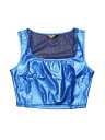 Allegra K メタリック クロップトップ 光沢 タンクトップ Uネック ノースリーブ パーティー ハロウィン衣装 クラブ レディース ネイビーブルー XL(4)