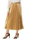 Allegra K プリーツスカート アコーディオン 光沢 ハイウエスト ミモレ丈 フレア Aライン レディース ゴールド 3XL(4)