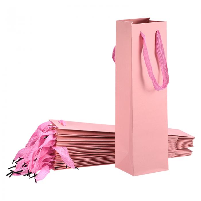 uxcell ワイン袋 ワインギフトバッグ 取っ手付き紙 ワイントートバッグ 結婚式 誕生日 クリスマス パーティー用品 24個 ピンク 95x90x350mm