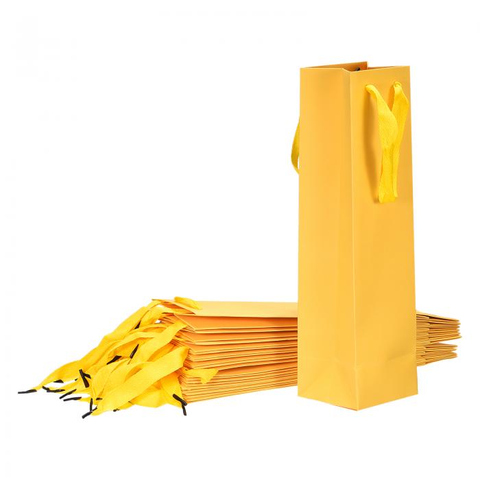 uxcell ワイン袋 ワインギフトバッグ 取っ手付き紙 ワイントートバッグ 結婚式 誕生日 クリスマス パーティー用品 24個 イエロー 95x90x350m...