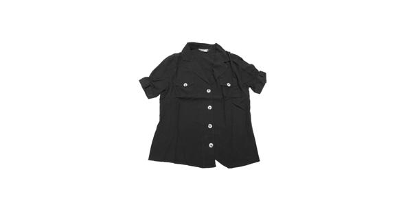 Allegra K シフォンブラウス ラペル ボタンダウンシャツ 半袖 仕事 Vネック レディース ブラック XS