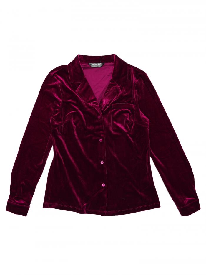 Allegra K シャツ トップス V ネック長袖 ボタン ダウン レトロ ベルベット レディース ブルゴーニュ XL