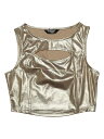Allegra K タンクトップ クロップトップ 光沢 メタリック ノースリーブ カットアウト パーティー レディース ライトゴールド S