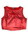 Allegra K タンクトップ クロップトップ 光沢 メタリック ノースリーブ カットアウト パーティー レディース レッド M