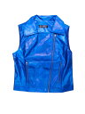 Allegra K ジップクロップドベスト 襟付き メタリック フェイクレザー ラペルカラー ノースリーブ レディース ロイヤルブルー XL(4)