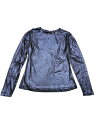 Allegra K トップスシャツ 光沢 シャイニー メタリック 長袖 パーティー レディース ネイビーブルー XS