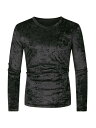 Lars Amadeus ロングTシャツ ヴィンテージ クラシック クルーネック 長袖 ベロア ベルベット おしゃれ カットーソ トップス メンズ ブラック X...