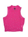 Allegra K タンクトップ キャミソール プリントトップス スター メッシュ ノースリーブ 星柄 シースルー レディース ホットピンク XS