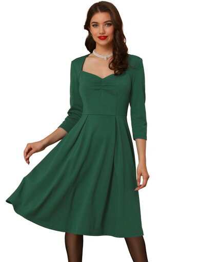 Allegra K Aラインドレス ヴィンテージワンピース 1950年代 レトロ カクテル レディース ダークグリーン S Allegra K Aラインドレス ヴィンテージワンピース 1950年代 レトロ カクテル レディース ダークグリーン S