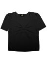 Seta T トップ Tシャツ 無地 夏 カットソー カジュアル ハートネック 半袖 リブニット レディース ブラック S