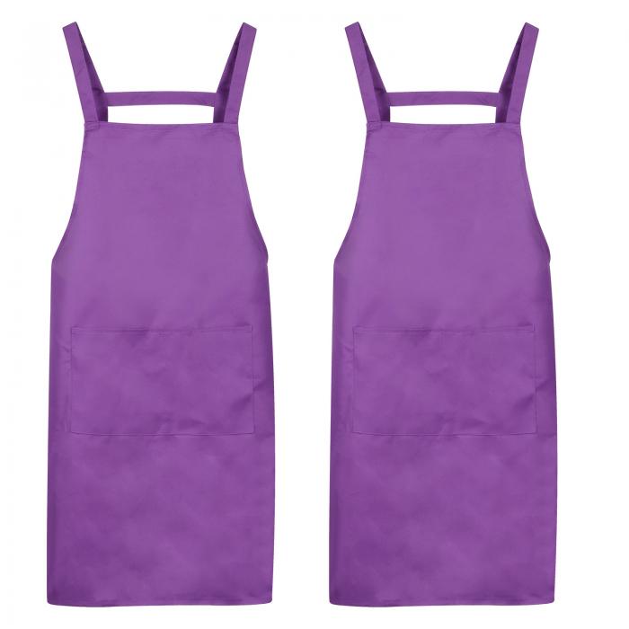 uxcell Hスタイルエプロン キッチン調理エプロン アーティストの絵画エプロン 2つポケット付き ホーム キッチン レストラン クラフト ガーデン クッキング用 パープル 2個(4)