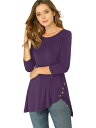 Allegra K チュニック トップス ロングtシャツ ボタン飾り カジュアル ストレッチ 七分袖 レディース ダークパープル S