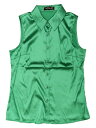 Allegra K サテンブラウス ボタンダウンシャツ カジュアルノースリーブトップス レディース グリーン S