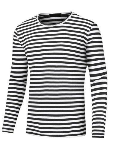 Lars Amadeus ストライプ Tシャツ ボーダー柄プリント カジュアル クルーネック 長袖 ベーシック プルオーバー トップス メンズ ブラックホワイト L Lars Amadeus ストライプ Tシャツ ボーダー柄プリント カジュアル クルーネック 長袖 ベーシック プルオーバー トップス メンズ ブラックホワイト L