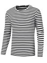 Lars Amadeus ストライプ Tシャツ ボーダー柄プリント カジュアル クルーネック 長袖 ベーシック プルオーバー トップス メンズ ブラックホワイト 2XL