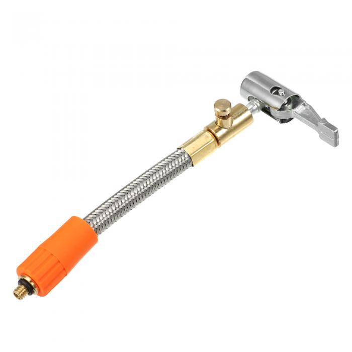 X AUTOHAUX フレキシブルのタイヤインフレーターホースアダプター M6ねじサイズ ホース付きエアチャック 標準タイヤバルブ細目ねじ用 エアリリースバルブ付き 1個 16cm