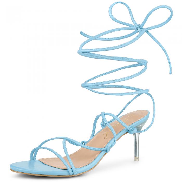 [Allegra K] サンダル スティレットヒール レースアップ オープントゥ ストラップ レディース スカイブルー 24.0 cm