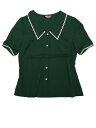 Allegra K 丸襟 シフォンブラウス 半袖 折り襟 ボタン シャツ オフィス カジュアル トップス おしゃれ 通勤 OL レディース ダークグリーン M