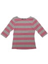 Allegra K ボーダー tシャツ トップス ストライプ 横縞 五分袖 ボートネック カジュアル 衣装 レディース ピンクグレー S(4)