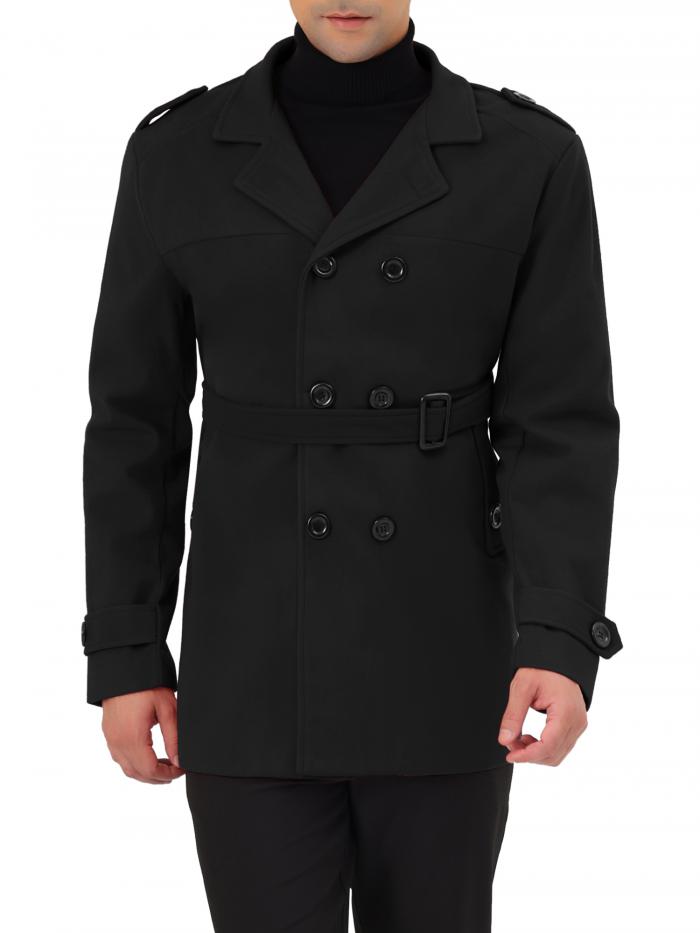Lars Amadeus オーバーコート トレンチコート スリムフィット ダブルブレスト ノッチラペル ベルト付き メンズ ブラック 2XL