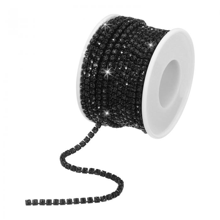 uxcell 水晶ラインストーンダイヤモンドクローズチェーン トリムトリミングクローカップチェーン 縫製 工芸品 DIY ジュエリー 結婚式の装飾用 3 mm 9 M ブラックジェム ブラックベース
