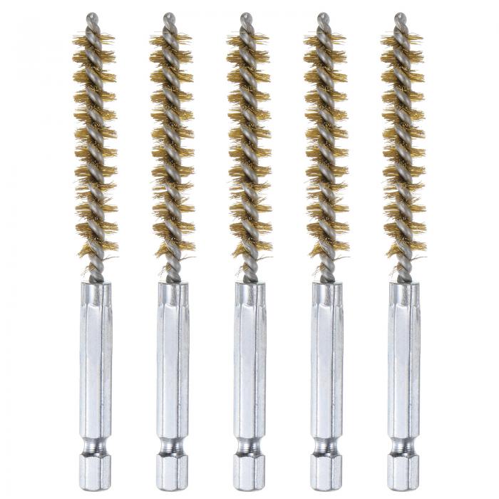 uxcell 5個入り ブラスボアブラシ 9mm直径　10cm長さ　ハンドル付き　清掃用ツイストワイヤーブラシ 6...